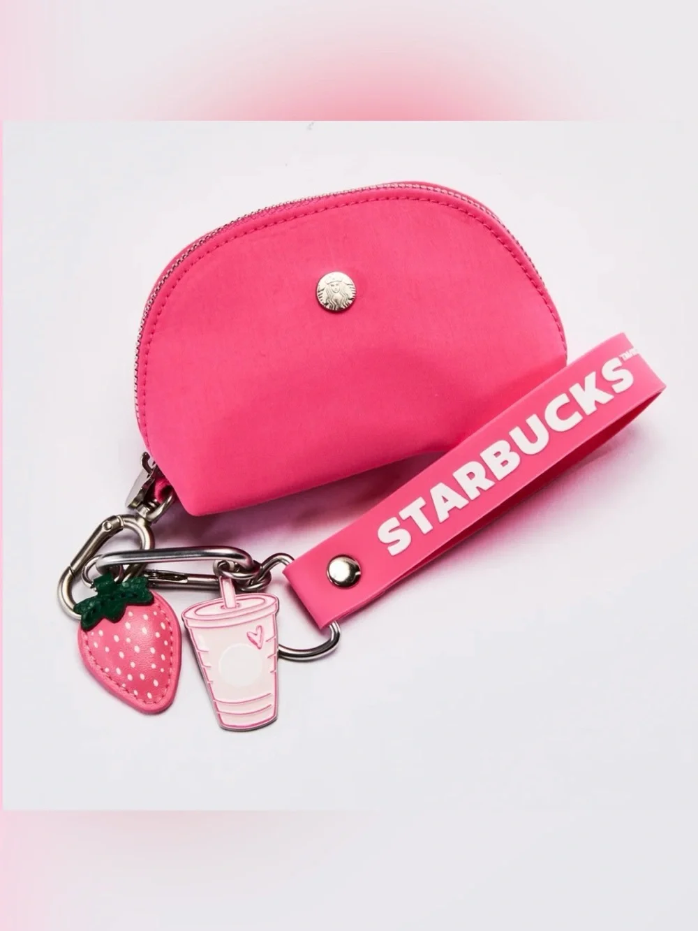 Starbucks Hot Pink Keychain with Pouch - Pink Drink Inspired